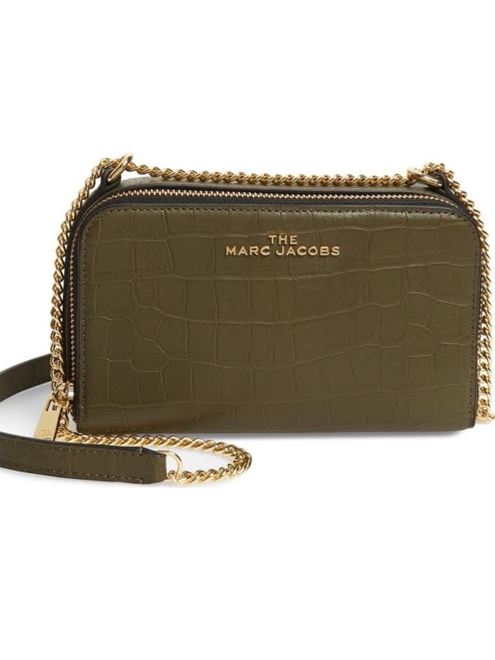 Marc Jacobs Olive Croc-Embossed Chain Crossbody